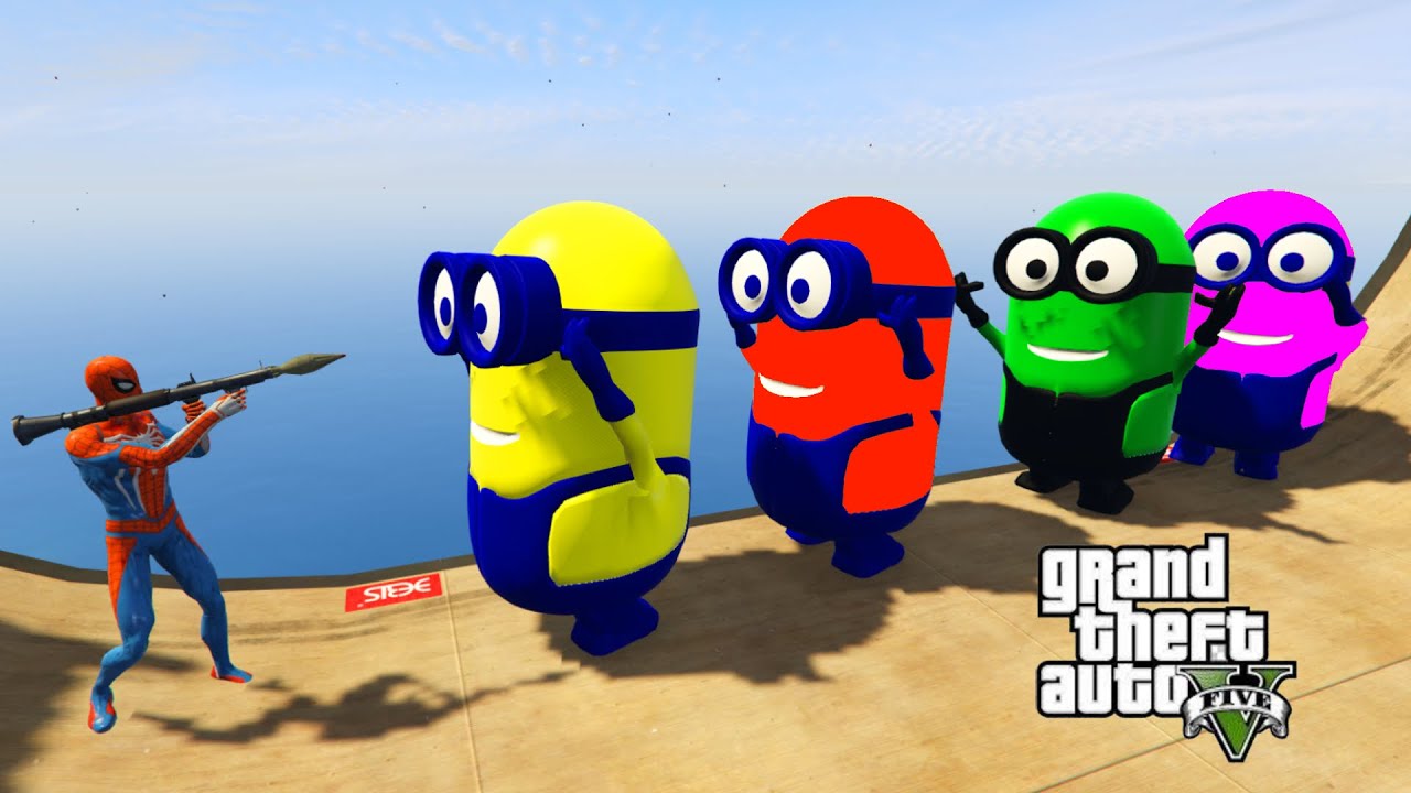 Spider-Man Vs Colorful Minion GTA 5 Ragdolls - Funny Fails Moments