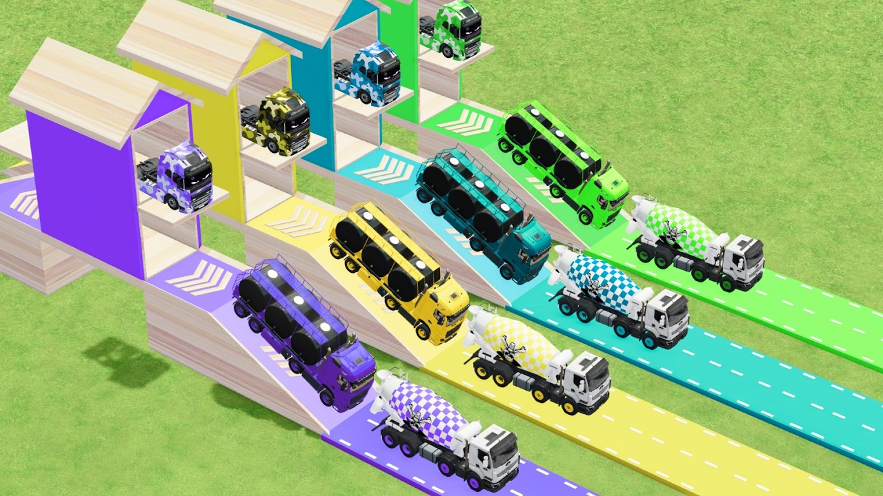 Garage with Colors - ALL MIXER TRUCK WITH DOUBLE FLATBED TRAILER TRUCK VOLVO, TRUCK DRUM