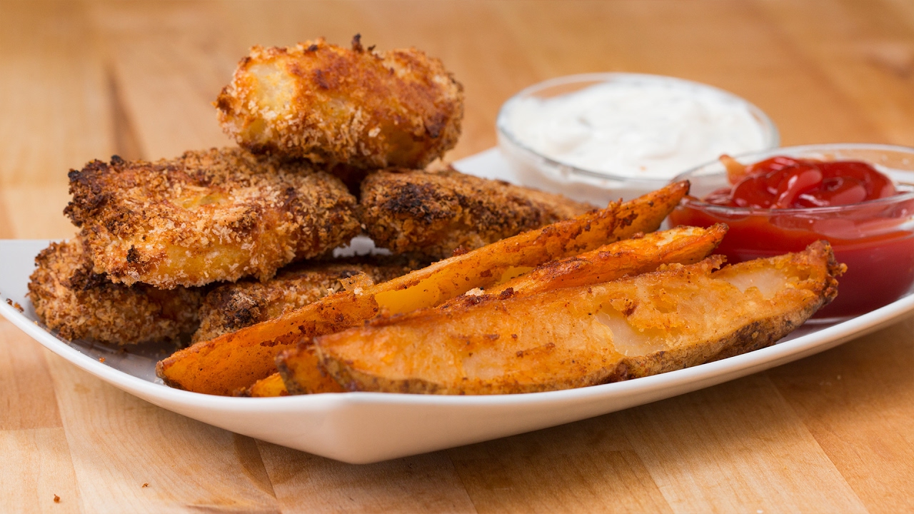 Easy Baked Potato Wedges & Fish Sticks