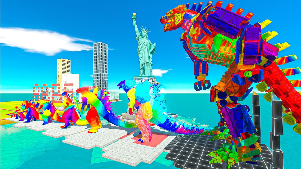 Evolution of Colorful Godzilla Size Comparison vs Team Gold King Ghidorah x Shimo + Kong - ARBS