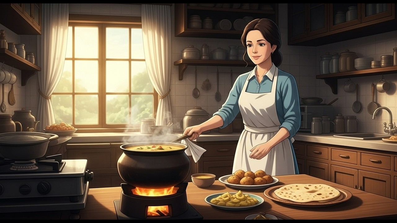 🌿 “A Mother’s Quiet Morning: Making Kadhi & Pakoras | Ghibli-Style ASMR” 🍲