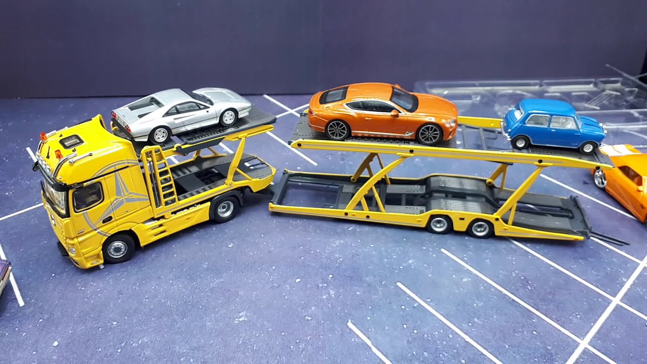 1/64 Mercedes Benz Actros with Lohr car transporter by GCD , diecast truck model review