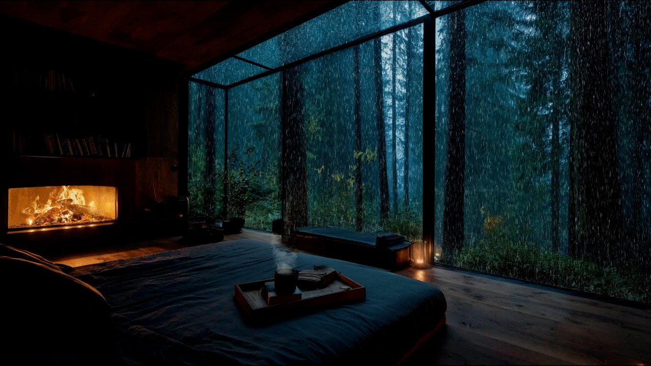 3 часа мягкого дождя 🌧️ Уютная музыка у камина для учебы, глубокой концентрации и спокойствия