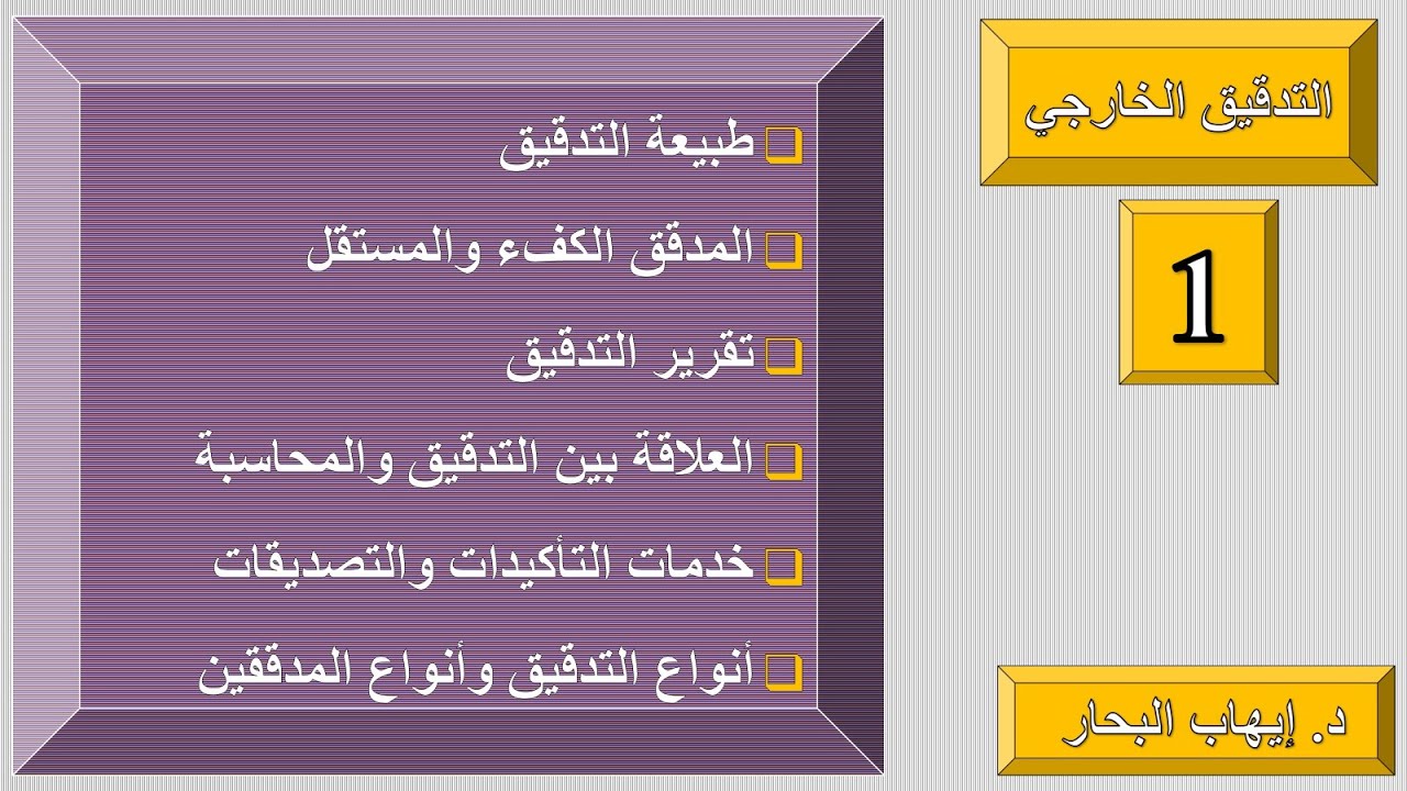 التدقيق الخارجي(1) طبيعة التدقيق * المدقق الكفء والمستقل* تقرير التدقيق* خدمات التأكيدات والتصديقات