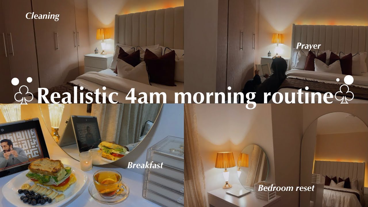 Realistic 4am Morning Routine ⛅️ | Waking up early, Tahajjud, Fajr, Dhikir, Bedroom reset, Breakfast