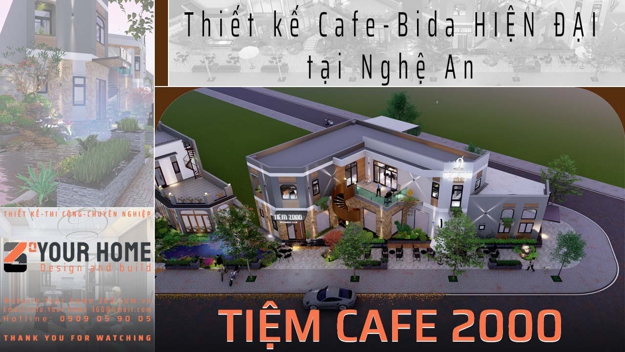Thiết kế quán cafe, bida sân vườn kết hợp nhà ở hiện đại Tiệm 2000 Cafe  305m2