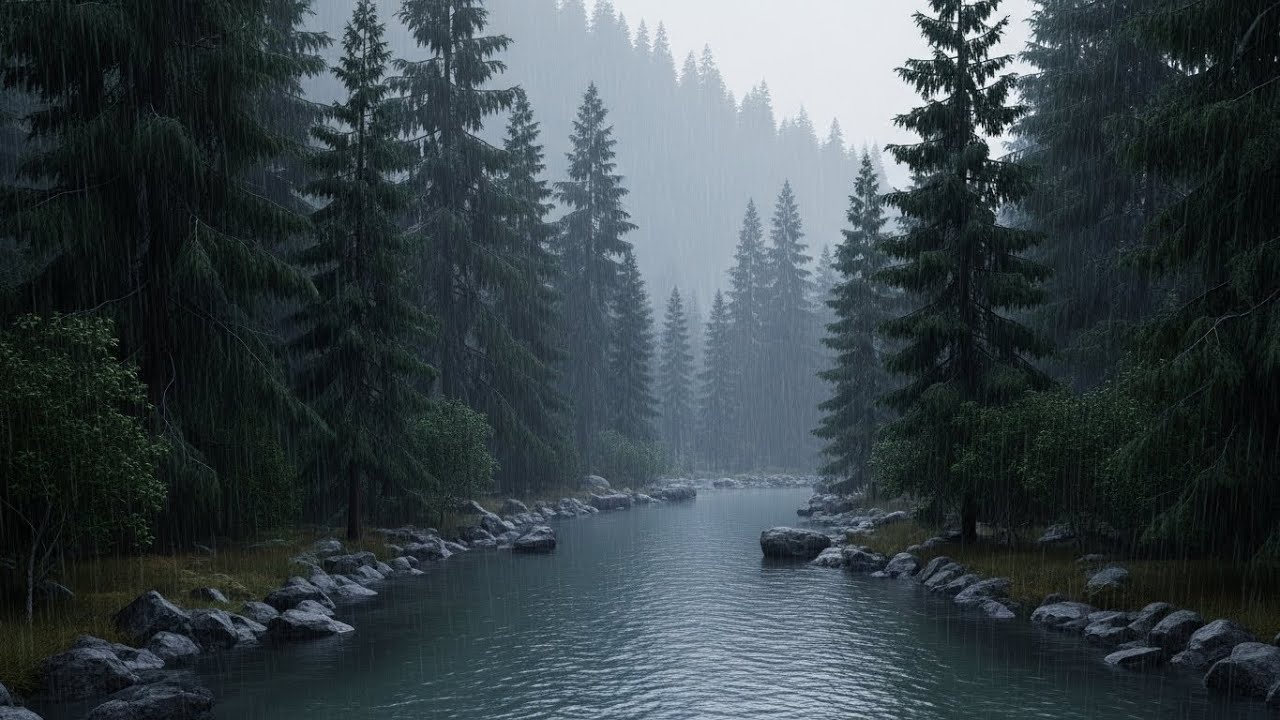 Soothing Gentle Rain Sounds with Natural River Sounds for Rest, Focus, and Relaxation