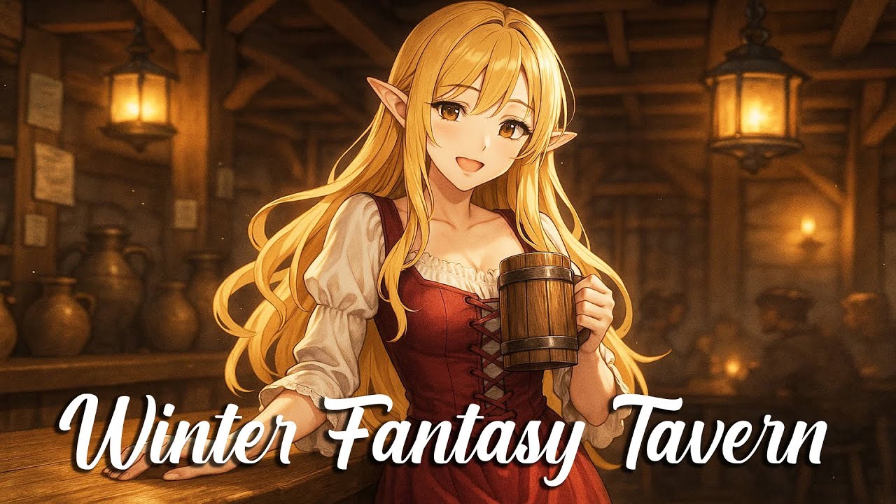 cozy christmas tavern 🎄 medieval fireplace & bard music | D&D fantasy tavern vibes