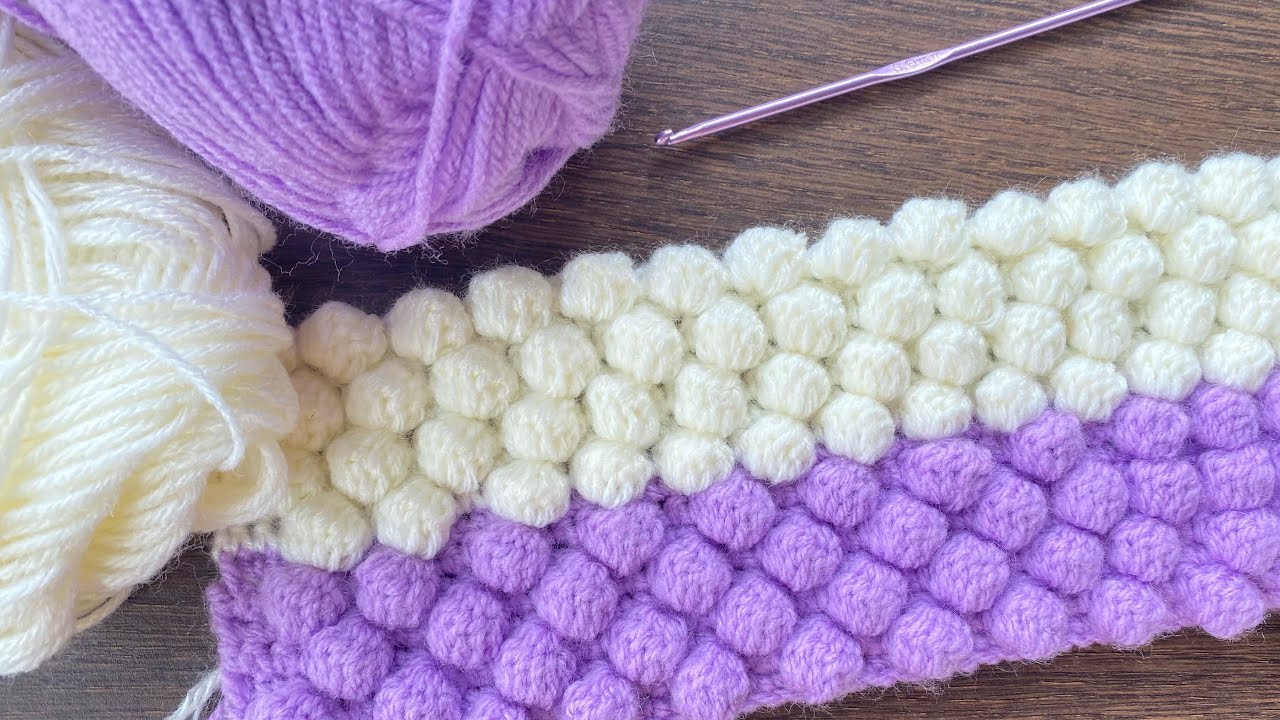 Прекрасный урок по вязанию крючком узора «пузырьковый стежок», шаг за шагом, идеально подходит дл...