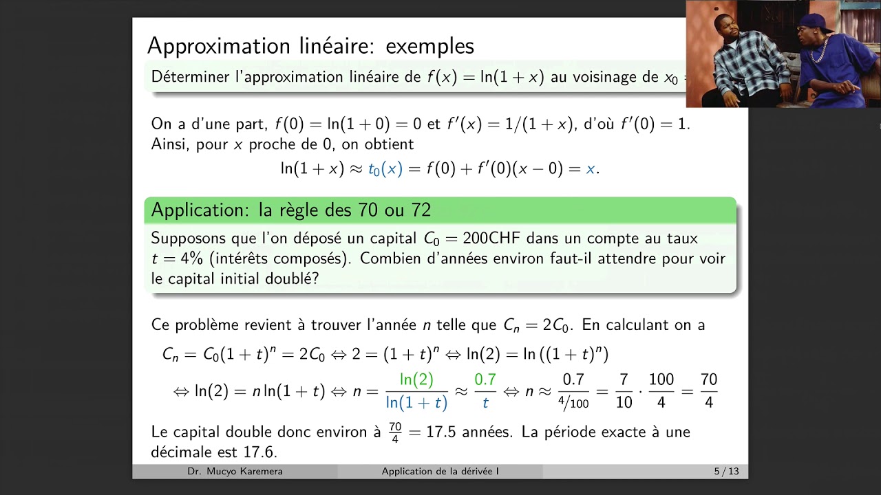 Mathématiques I - Cours 5.1 (part I) - Application de la dérivée: approximation linéaire