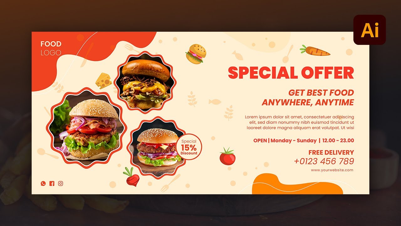 Food Banner Design in Adobe Illustrator