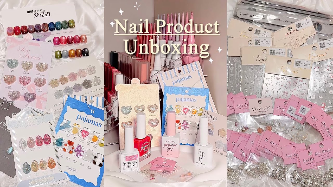 sub) Распаковка корейских материалов для ногтей!🇰🇷📦✂️/ новый гель с блестками и магнитный гель💗