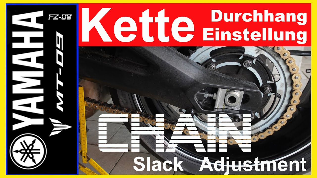 YAMAHA MT-09 Kettendurchhang und Einstellen  -  FZ-09 Chain Slack and Adjustment (English Subtitles)