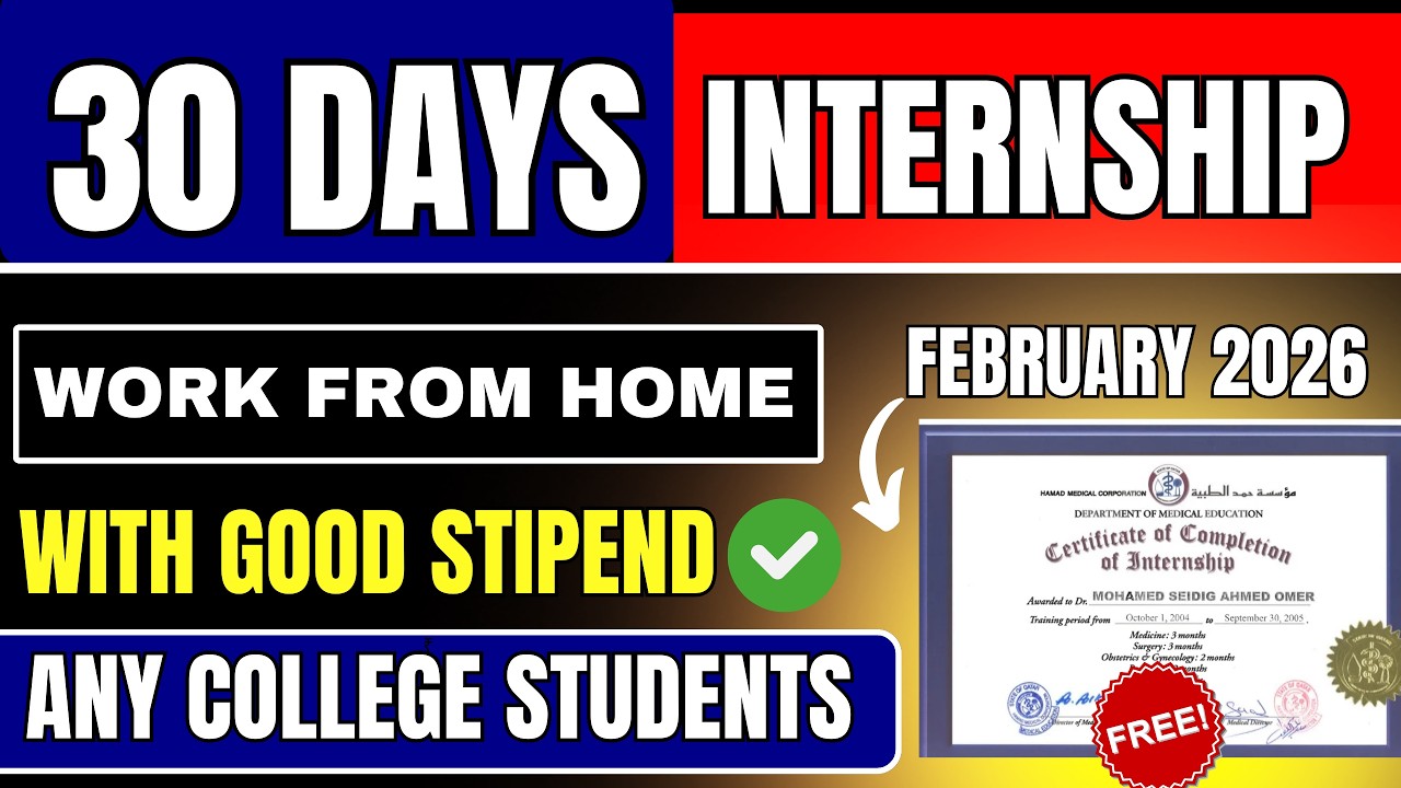 30 Days Free internship in 2026 | Work from Home | Good stipend 🔥