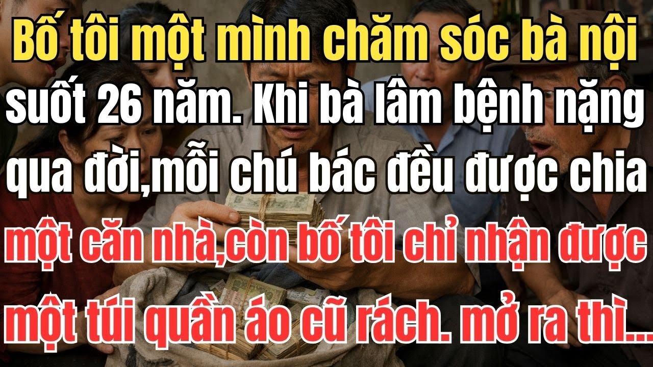 Bố tôi một mình chăm sóc bà nội suốt 26 năm. Khi bà lâm bệnh nặng qua đời, các chú bác kéo đến tranh