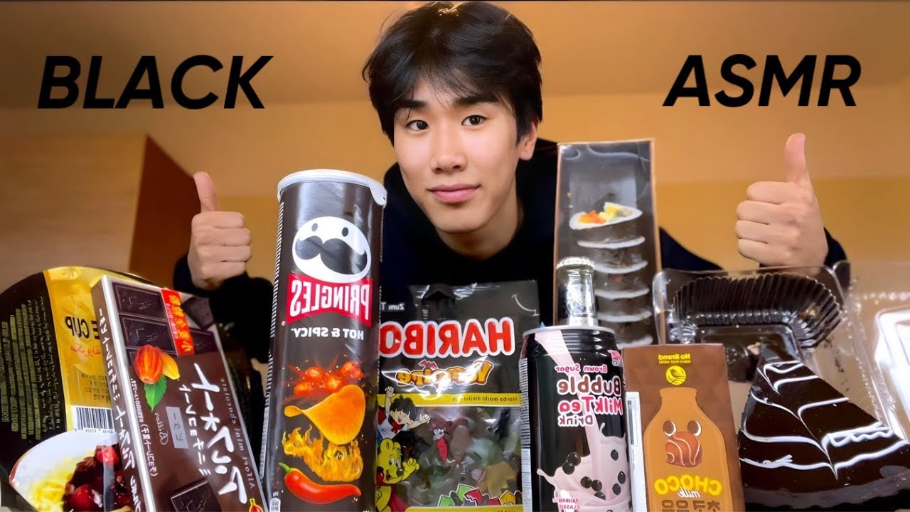 ASMR MUKBANG | BLACK FOOD 🍱 JELLY CANDY NOODLES Desserts (Black food, Jelly, Noodles, ice cream)