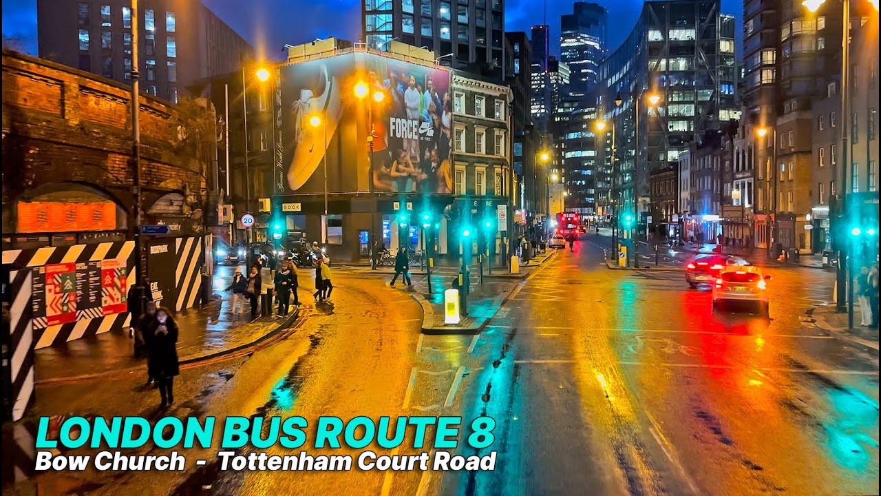 East London to Central London BUS RIDE with light rainfall - London Bus Route 8 🚌