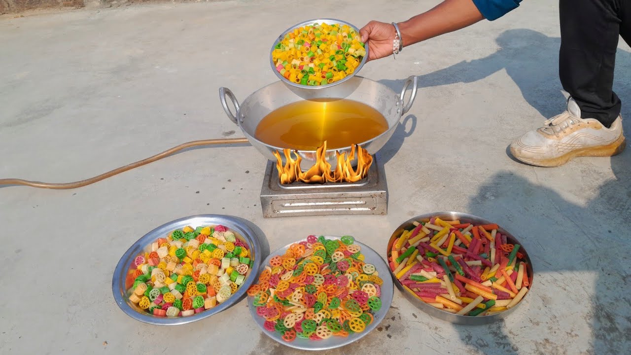 4 Different Colorful Snacks in Hot Oil | Crazy Experiment!