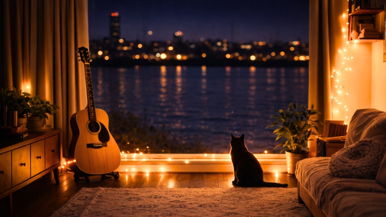 Peaceful Guitar Melodies for Sleep - Urban Night Soundscape