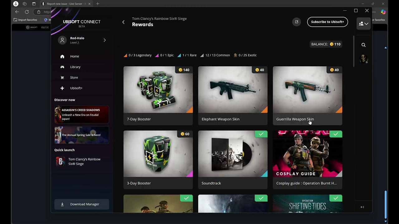 Rainbow 6 Siege Ubisoft Connect Reward Issue