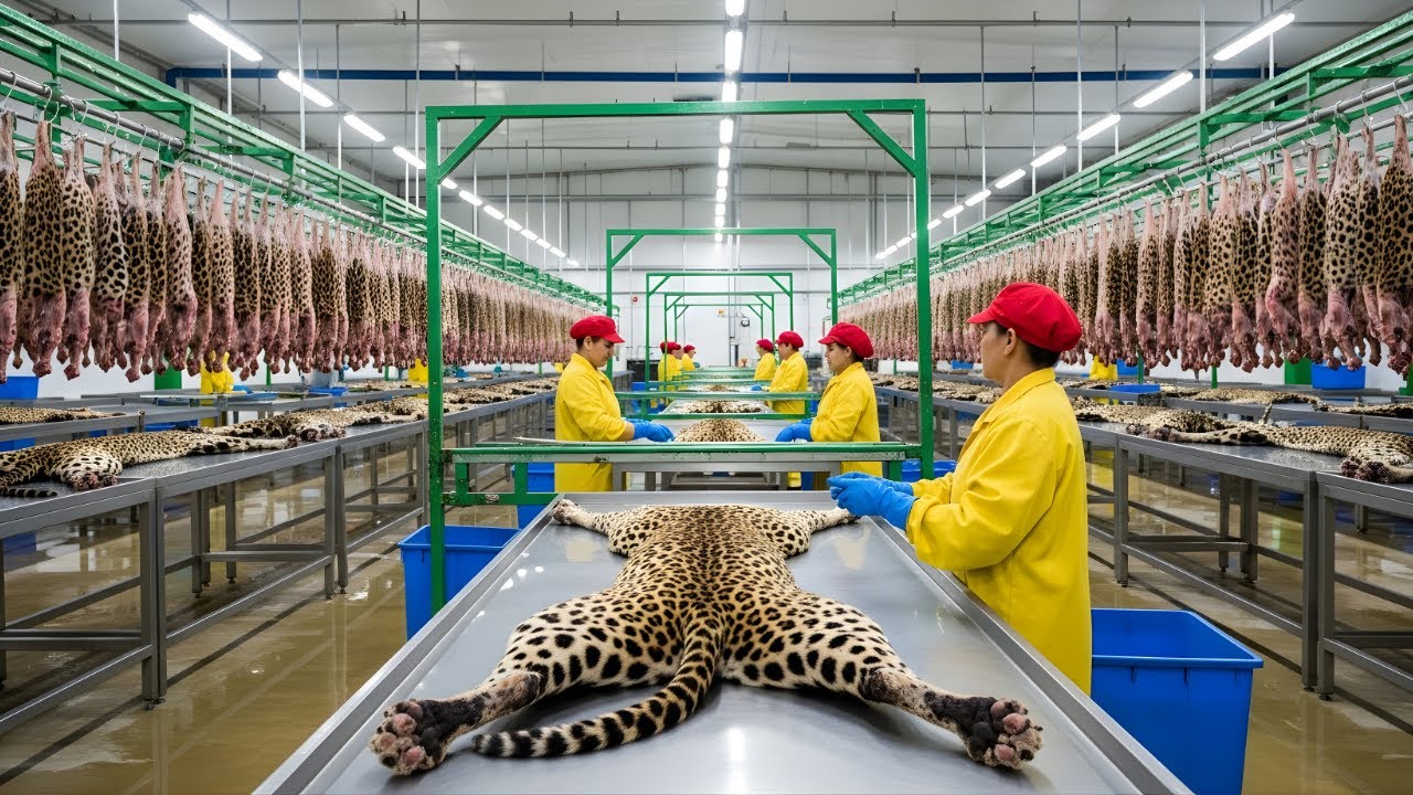 Inside a Leopard leather Production Line | How Luxury Items Are Made from Leopard Skin #factory