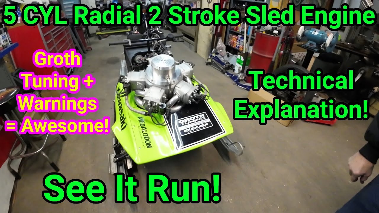 5 Cylinder Radial Two Stroke Snowmobile Engine Runs! Vintage Race Snowmobile