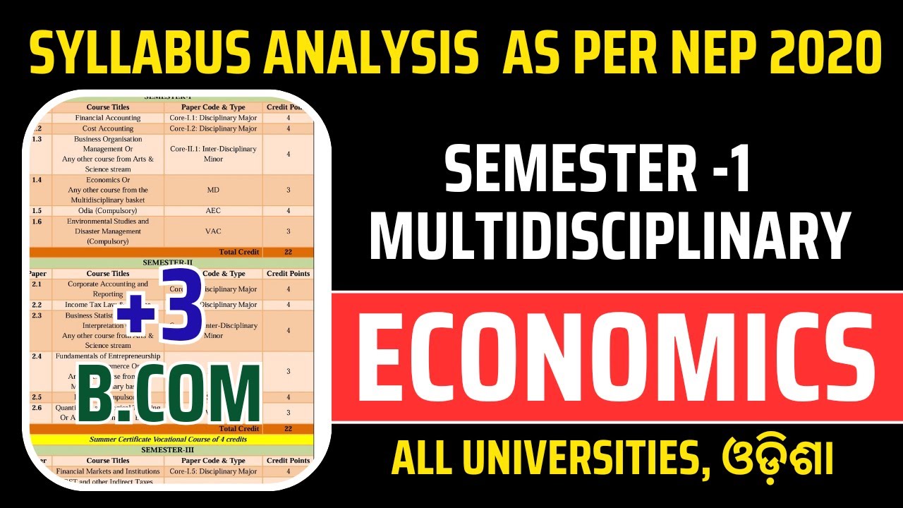 🔵 Syllabus Analysis of Economics ll B.Com Sem-1 ll NEP-2020 ll Multidisciplinary Paper ll Odisha ll