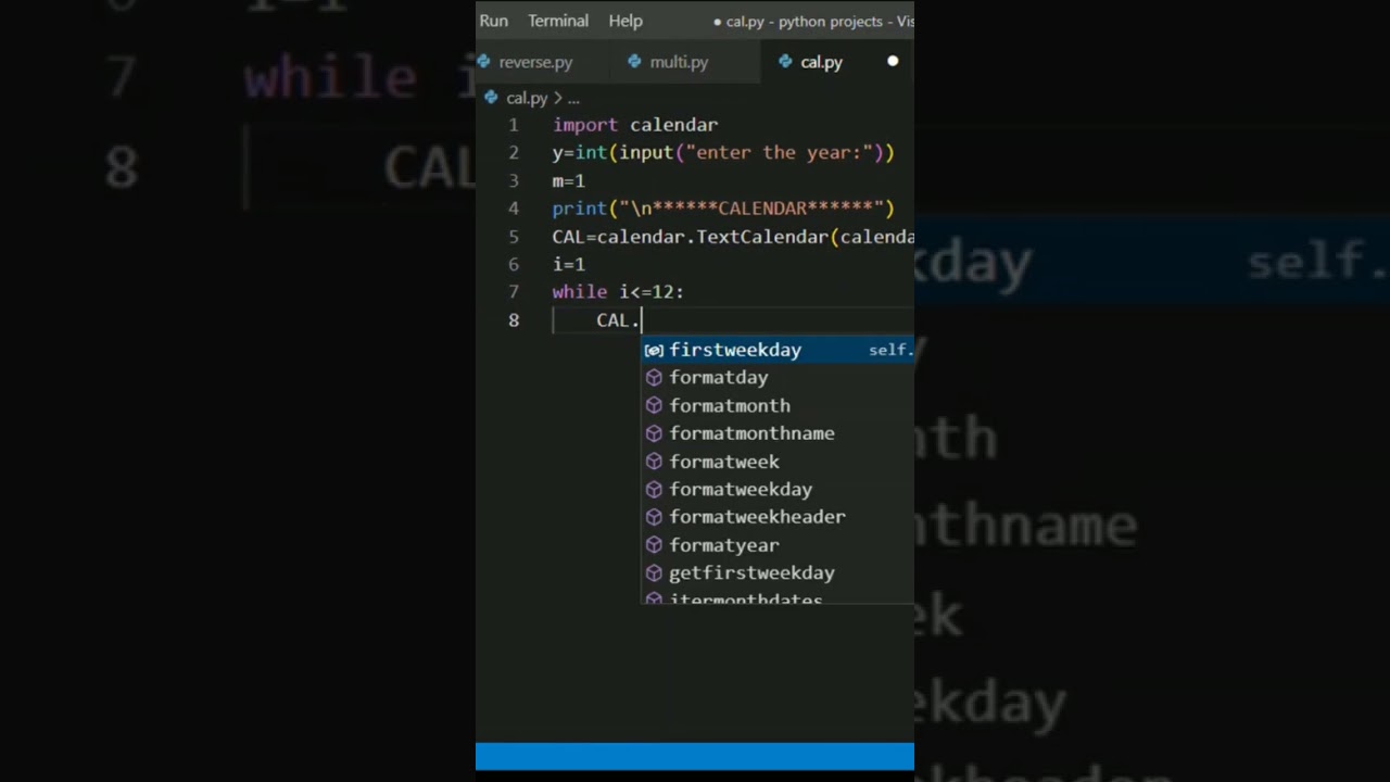 Generating a Calendar using python.... 🐍🐍