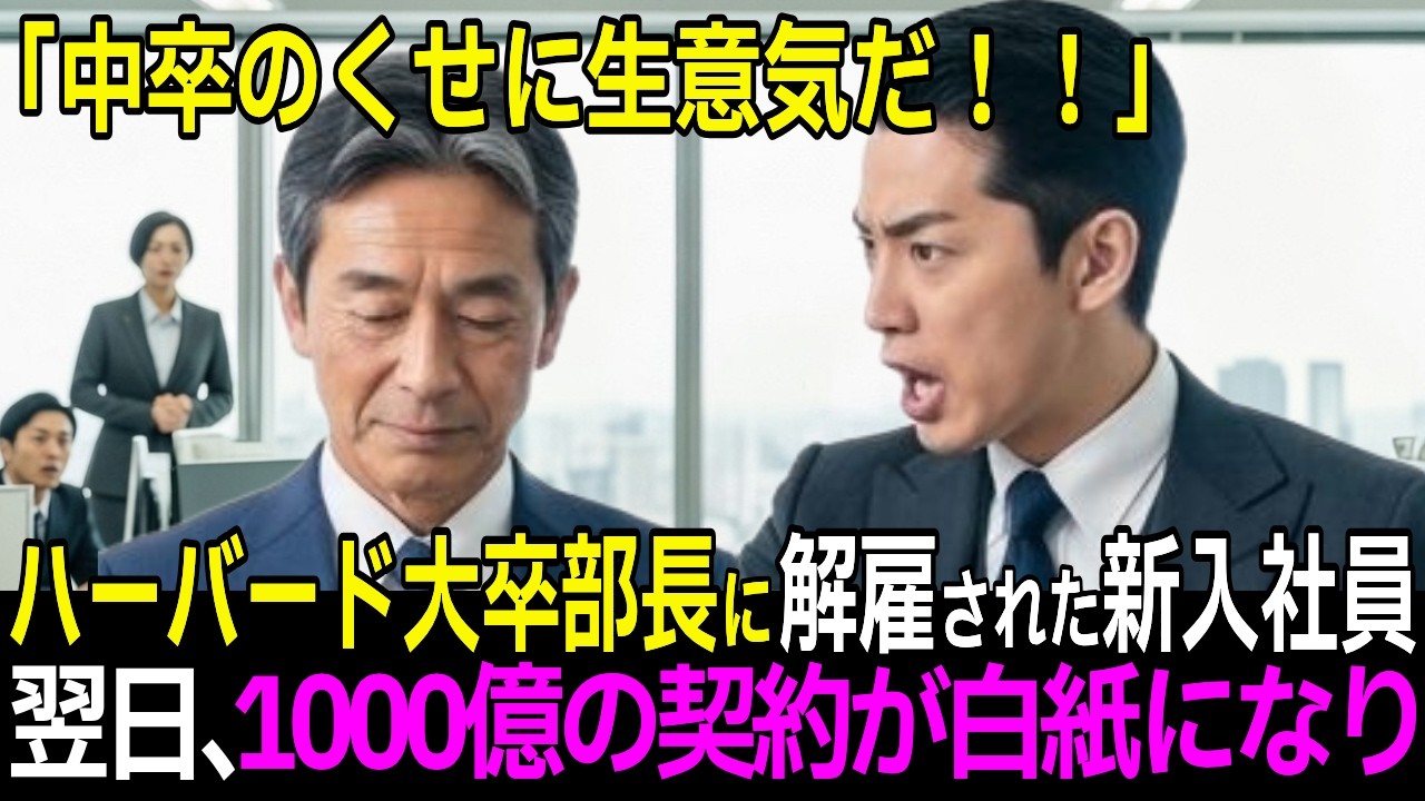 【スカッと】「中卒のくせに生意気だ！」ハーバード大卒部長に解雇された新入社員。翌日、1000億の契約が白紙になり社内が地獄絵図に…