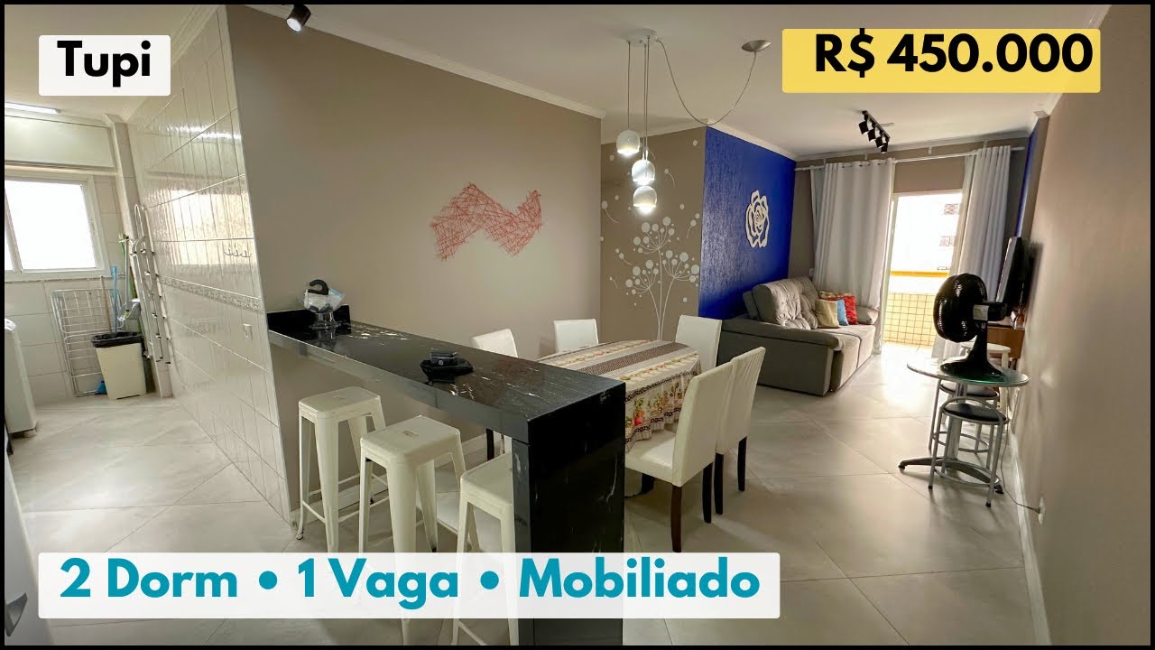 Apartamento mobiliado com 2 dormitórios, 1 vaga Nna Tupi, Praia Grande -SP 