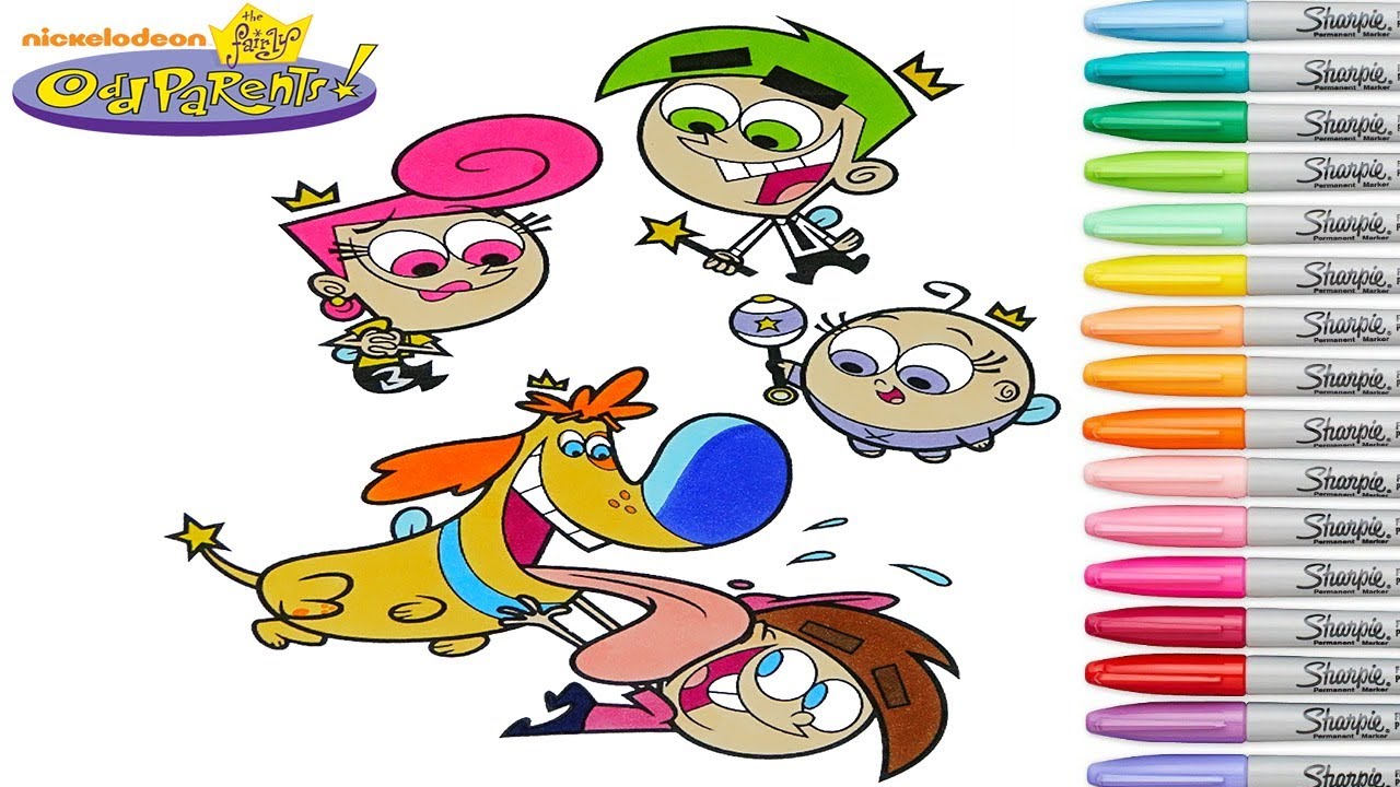 Fairly Odd Parents Coloring Book Pages Cosmo Wanda Timmy Turner Poof Sparky Rainbow Splash