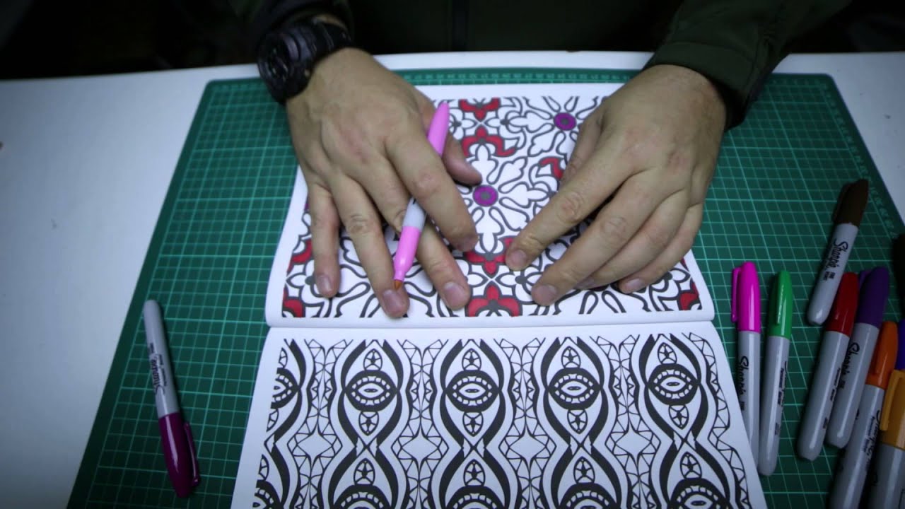 Colouring in with Sharpie pens, ASMR, no talking