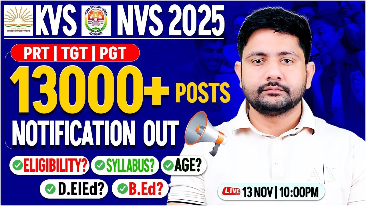 KVS Teacher Vacancy 2025 Notification Out | NVS Form 2025 | 13000+ Post, Eligibility, Age, Syllabus