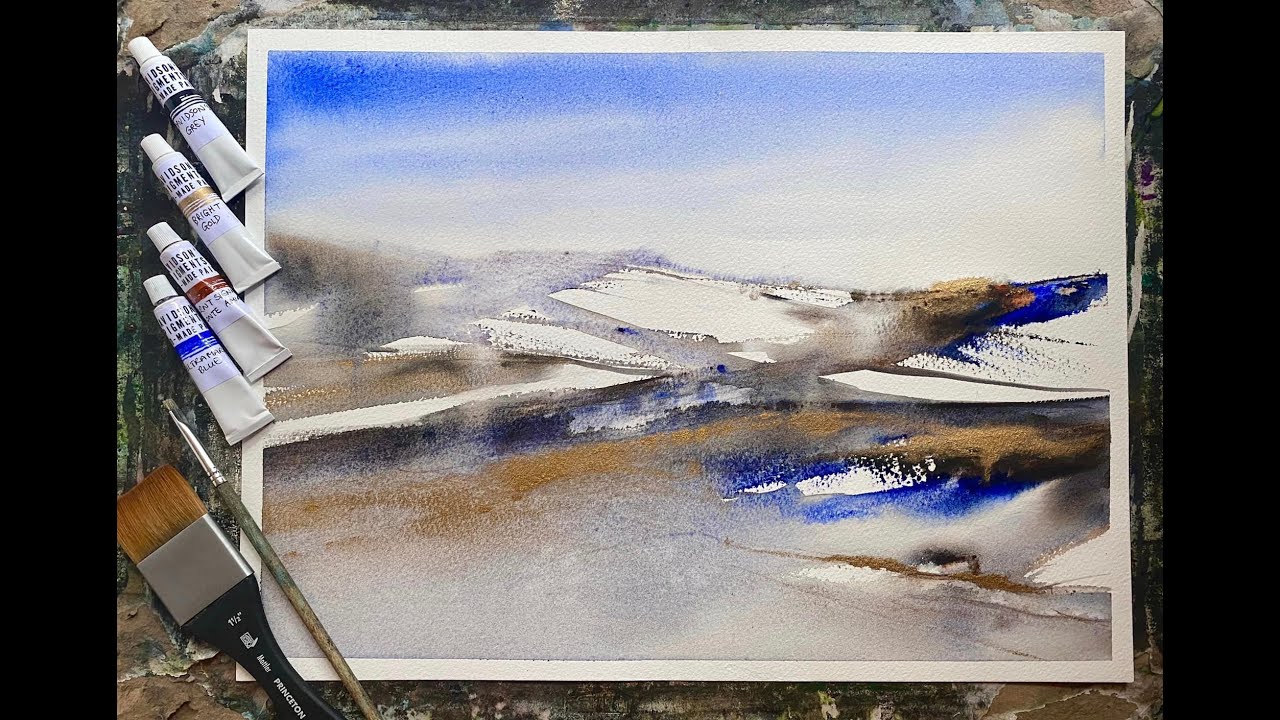 Lois' Simple Loose Watercolor Landscape Painting, beginner friendly watercolours 3 colours & GOLD