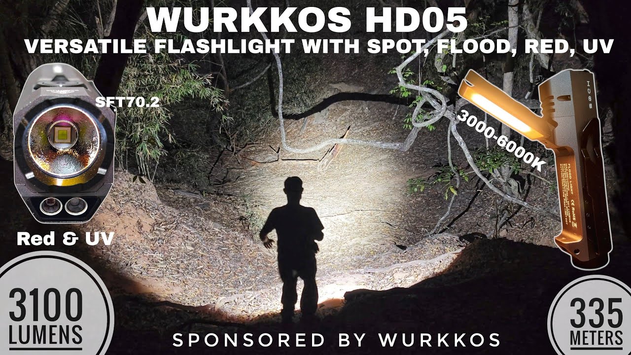 [2026] Wurkkos HD05 - Мощный универсальный фонарь на батарейках 21700: прожектор, рассеянный свет...