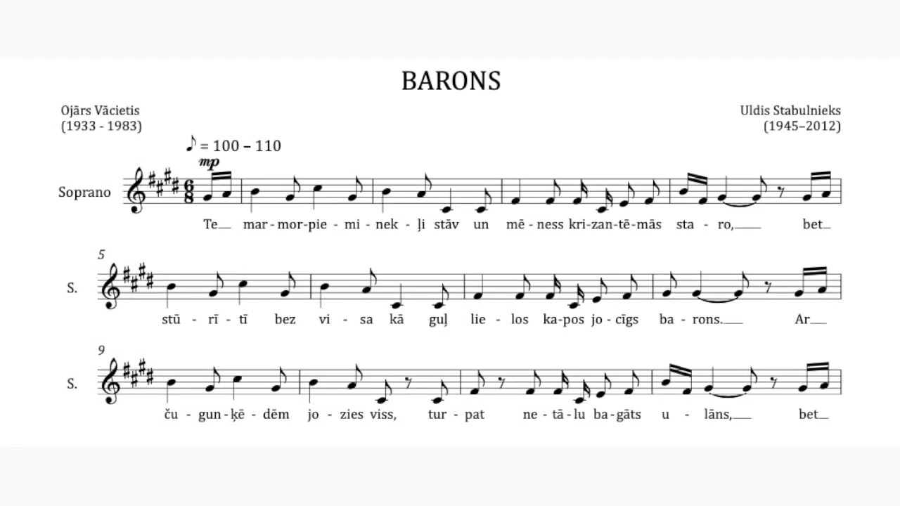 Barons - Uldis Stabulnieks / Ojārs Vācietis : notis un jauktā kora balsis dziesmu svētku aranžējumā