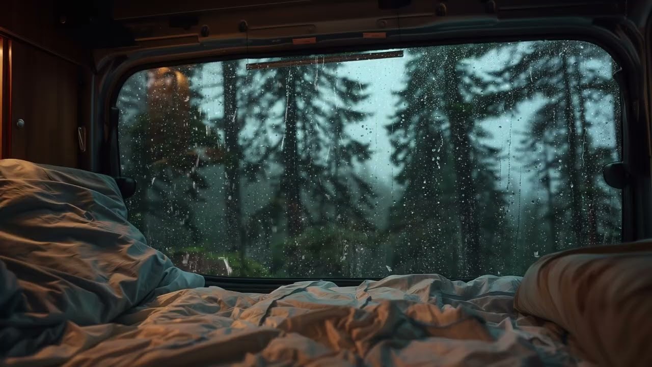 10 Hours 🌧 Sleeping in a Van While Rain Hits the Roof – Thunder Ambience