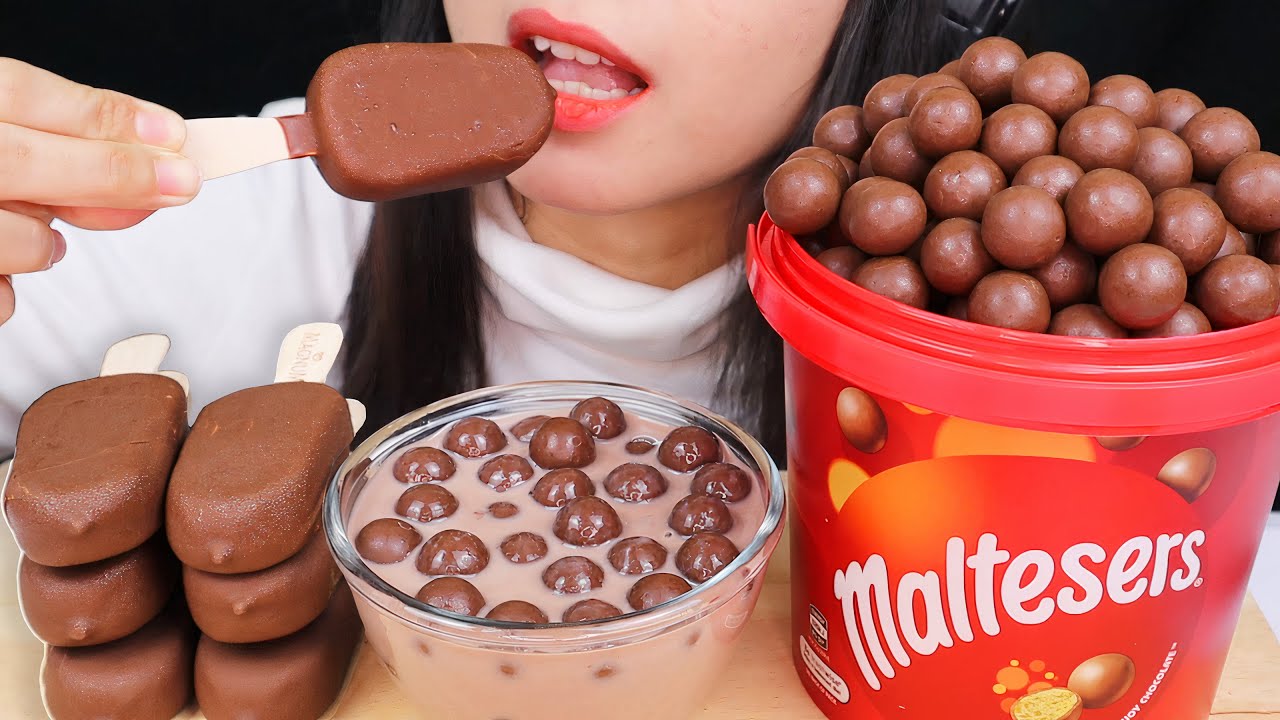 ASMR CHOCOLATE MALTESERS WITH MILK + MAGNUM MINI ICE CREAM EATING SOUNDS MUKBANG