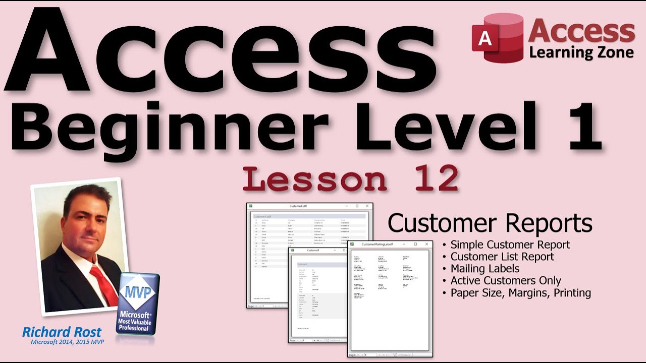 Microsoft Access для начинающих 1, урок 12: Отчёты клиентов. Учебное пособие для Access 2016, 201...