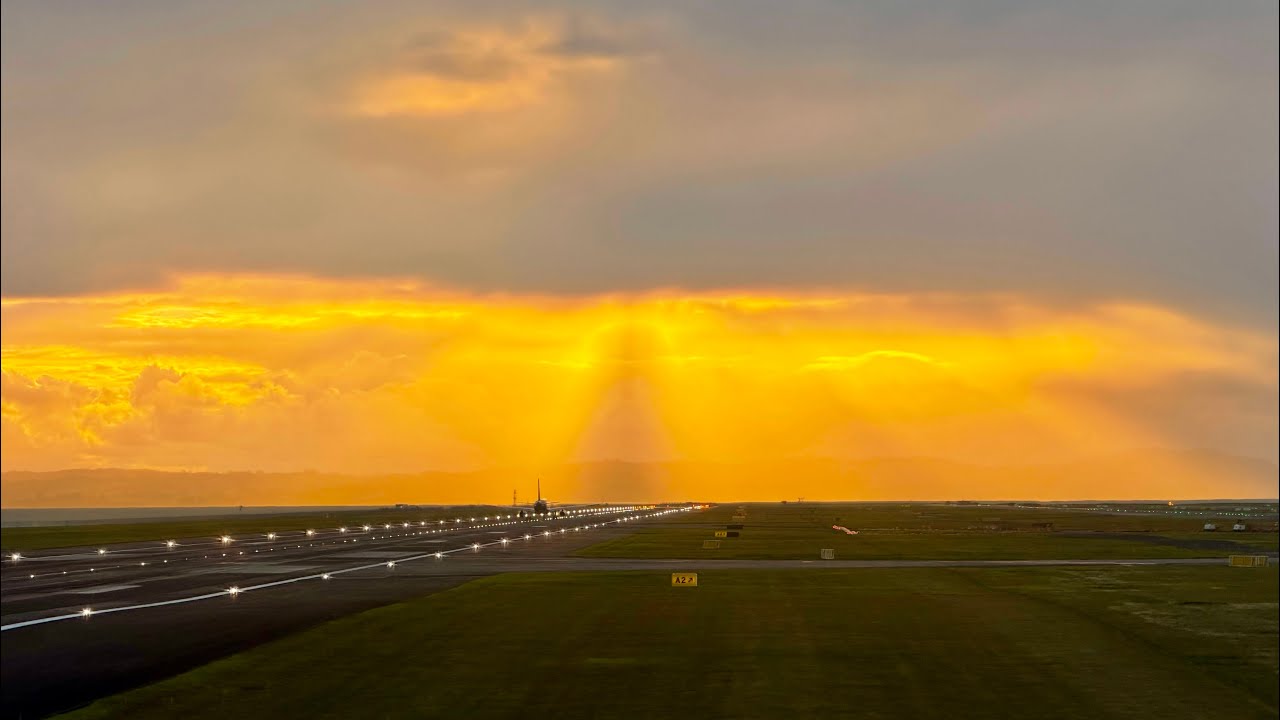 Air New Zealand NZ28 Pushback, Taxi, and Takeoff from Auckland Airport at Sunset 1/26/26