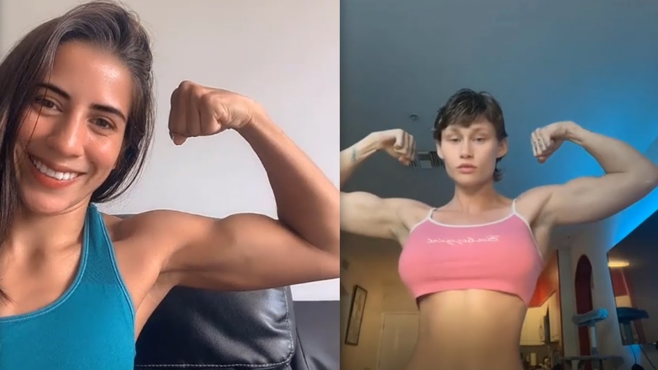 NATURAL GIRLS FLEXING THEIR BICEPS AND ARM WRESTLING