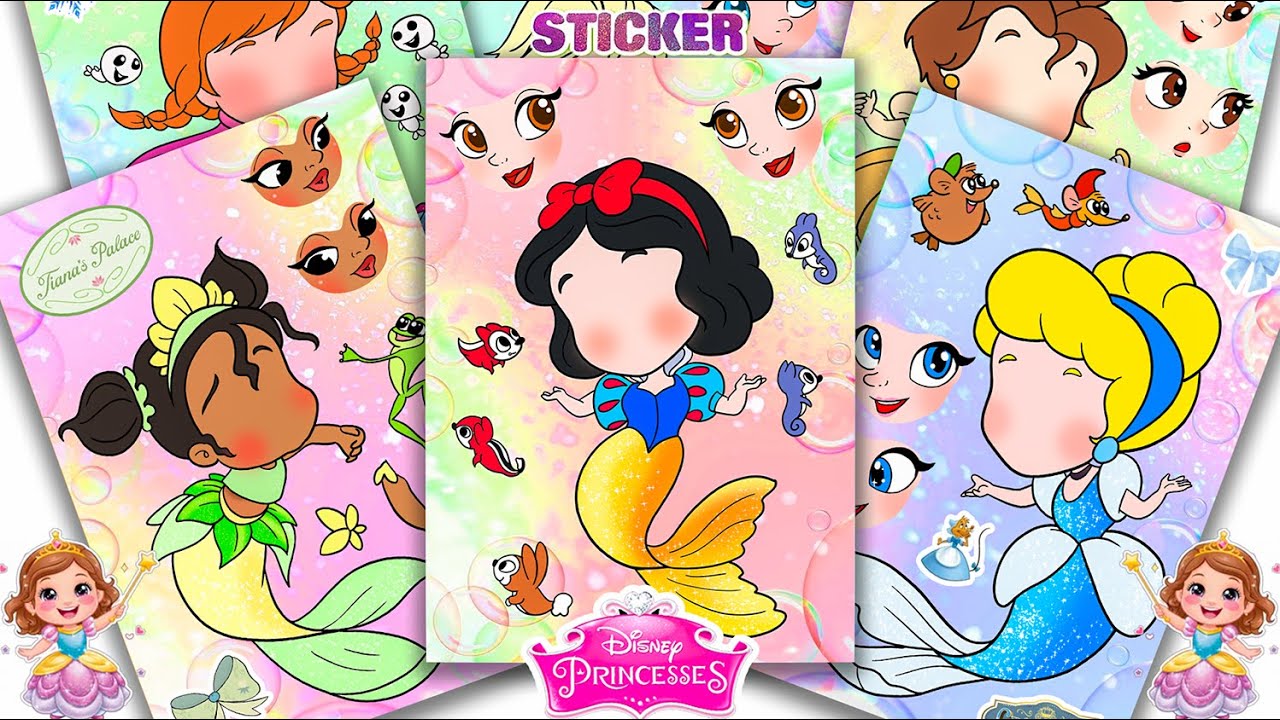 Oddly Satisfying ASMR Sticker Book Disney Princess Mermaid Tiana, Snow White & Cinderella!💖Paper DIY