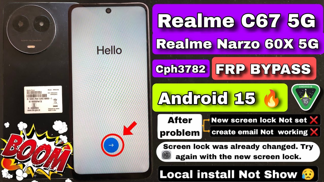 Realme Narzo C67 5G FRP BYPASS android 15 ||Narzo C67 5G google account bypass || *#899# not working