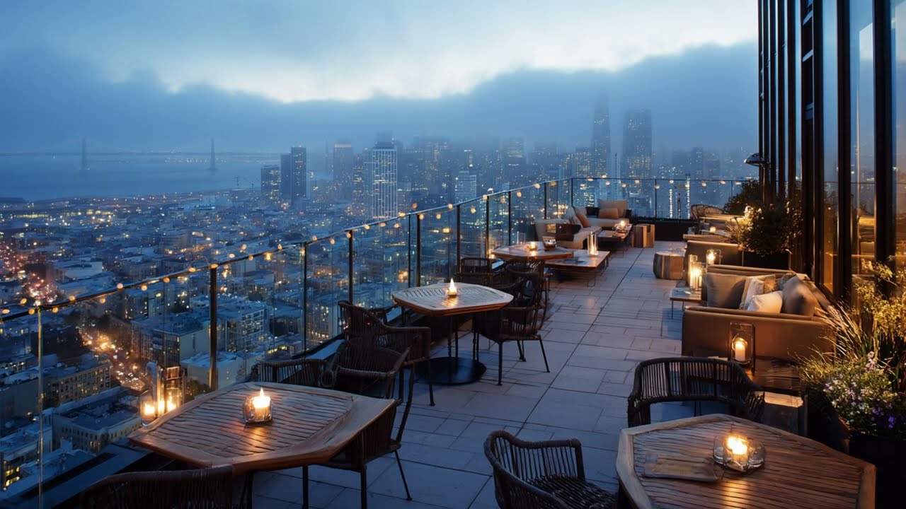 Foggy Night in San Francisco | Golden Gate Jazz Lounge Rooftop Ambience 🌁🎶