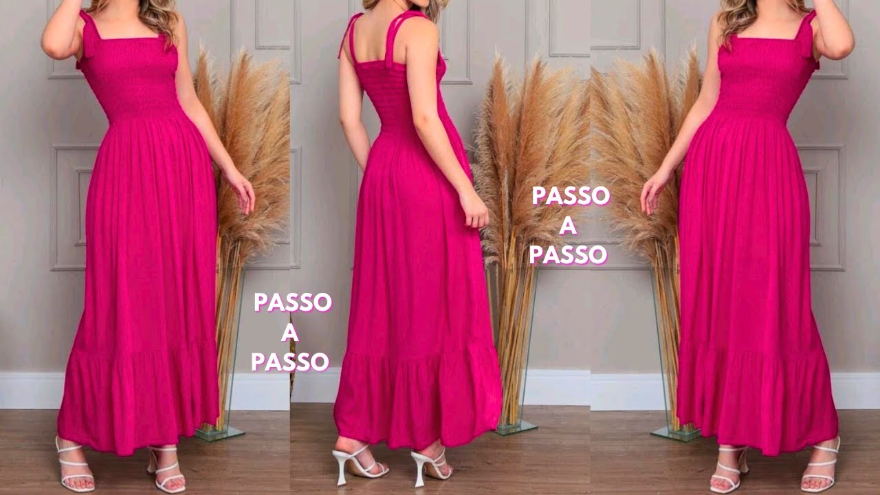 Vestido Longo Com Lastex e Babado na Barra Passo a Passo