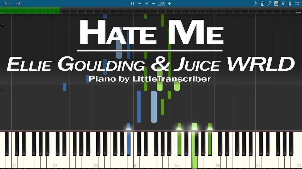 Ellie Goulding & Juice WRLD - Hate Me (Piano Cover) Synthesia Tutorial by LittleTranscriber