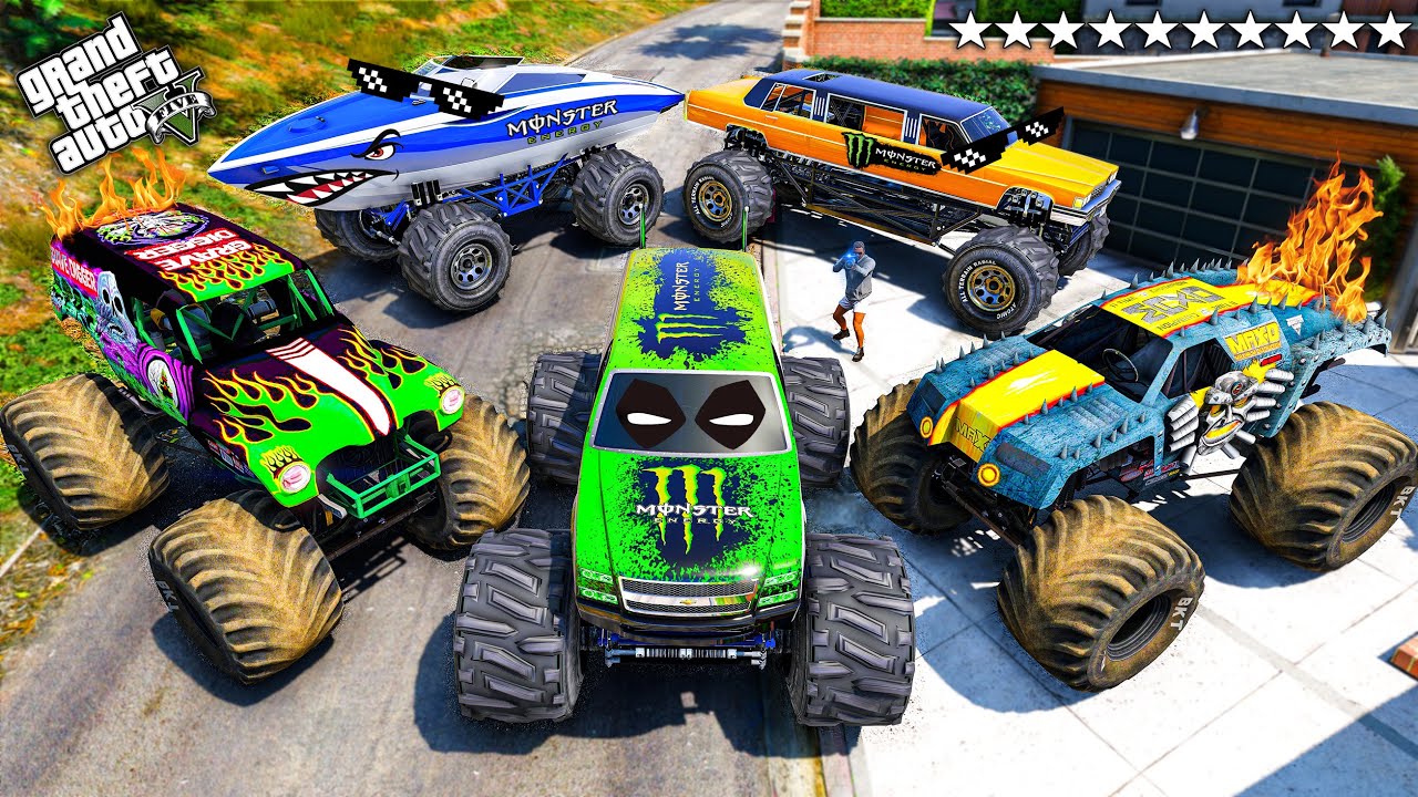 GTA 5 - 🔥 Stealing Rare MONSTER TRUCKS with Franklin! (Real Life Cars 