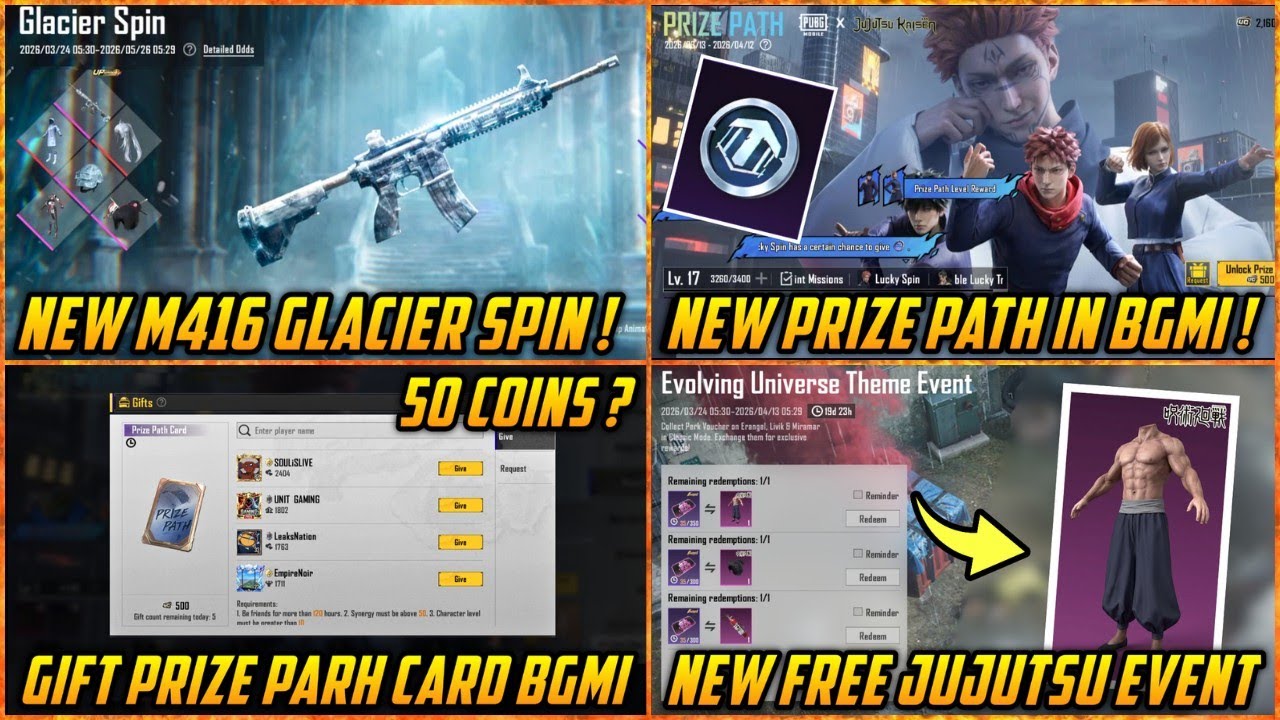 🔴 New Prize path in BGMI ( Extra Lucky Coins ) | Bgmi New Glacier Spin | Prize Path Gift to Friends