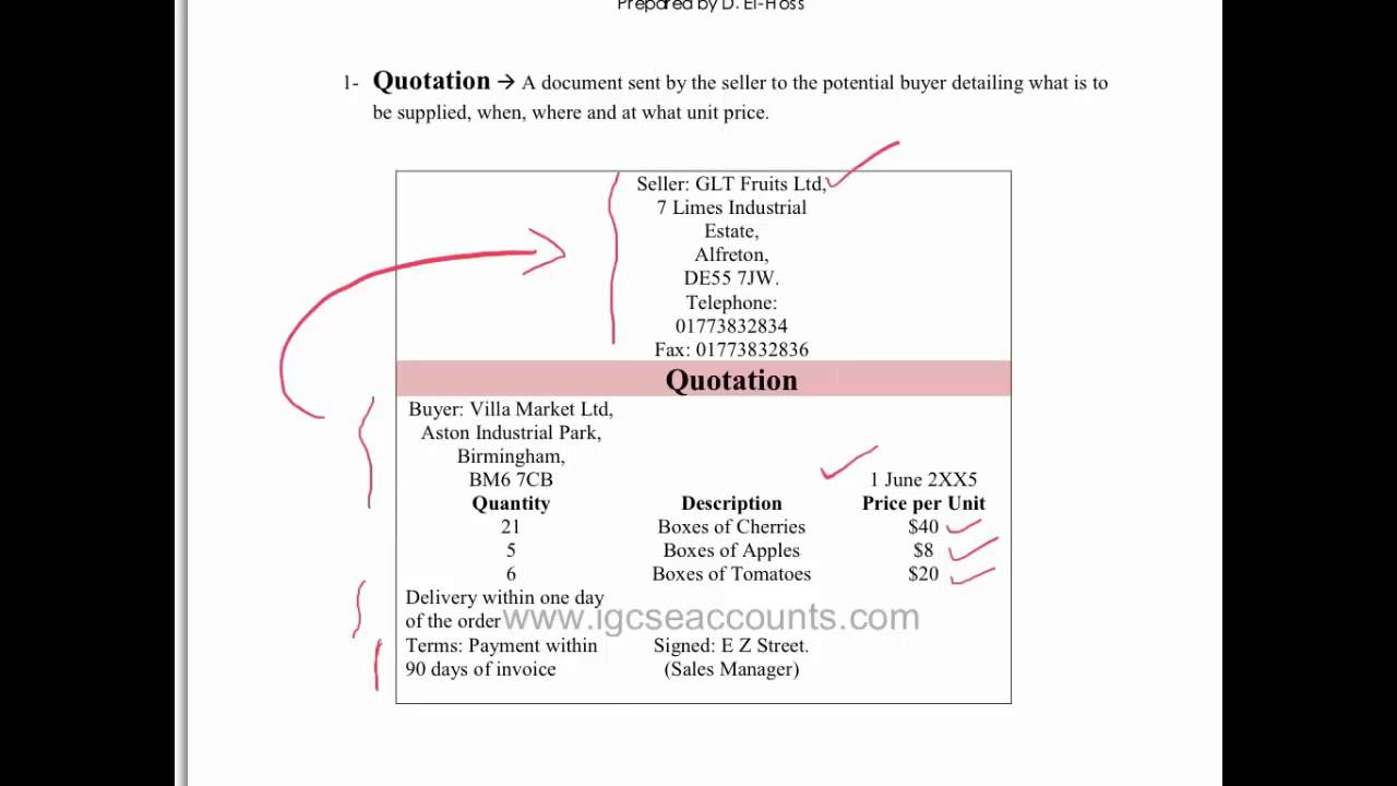 IGCSE & GCSE Accounts - Understanding IGCSE Business Documentation Quote to Invoice