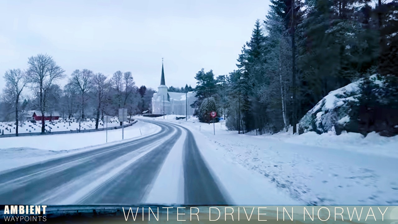 Winter drive from Mysen to Lillestrøm at RV 22